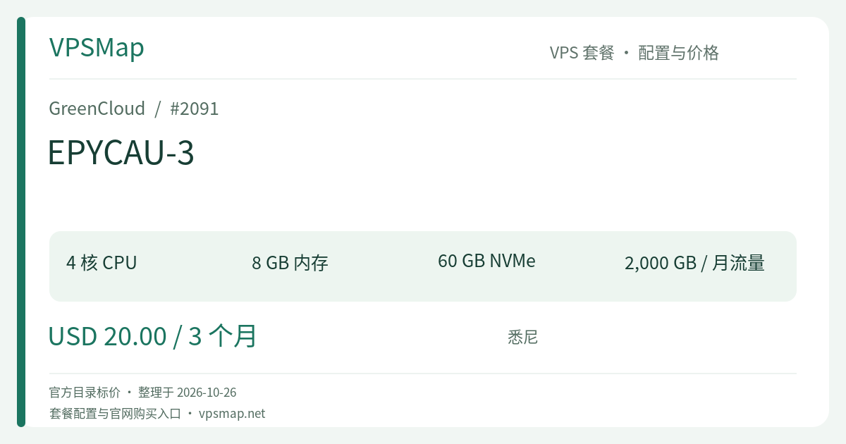 GreenCloud EPYCAU-3 的配置与价格记录卡片