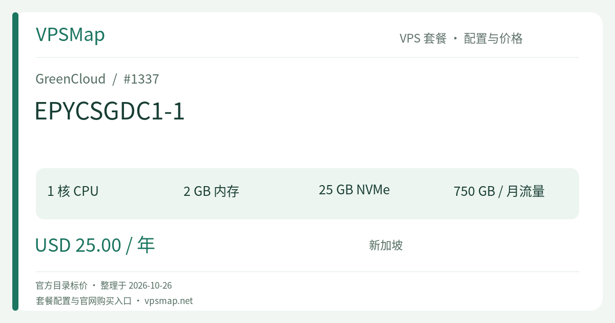 GreenCloud EPYCSGDC1-1 的配置与价格记录卡片