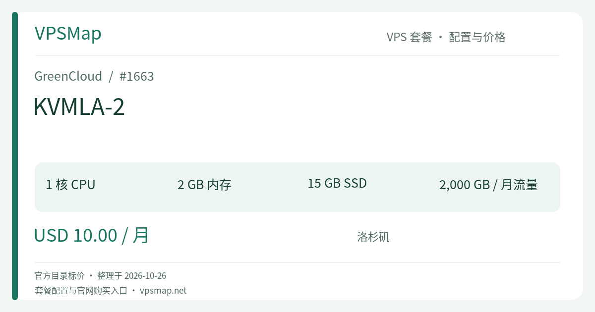 GreenCloud KVMLA-2 的配置与价格记录卡片