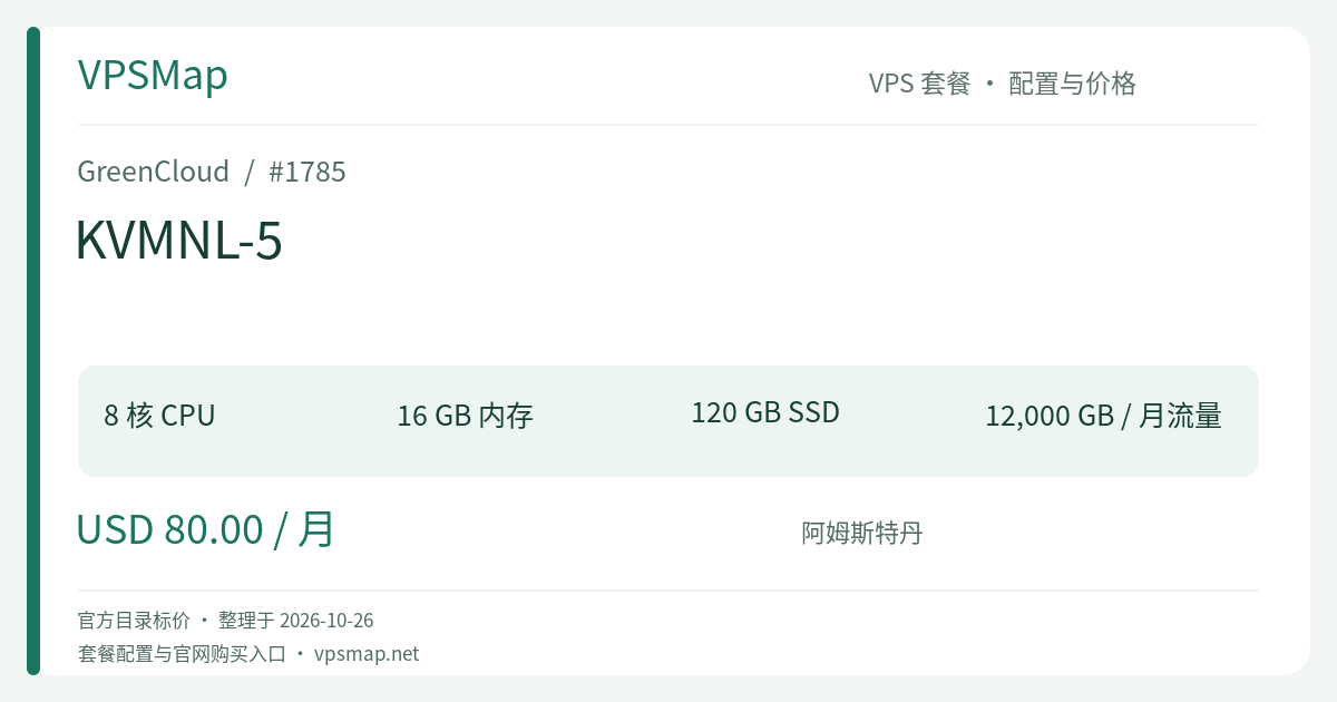 GreenCloud KVMNL-5 的配置与价格记录卡片