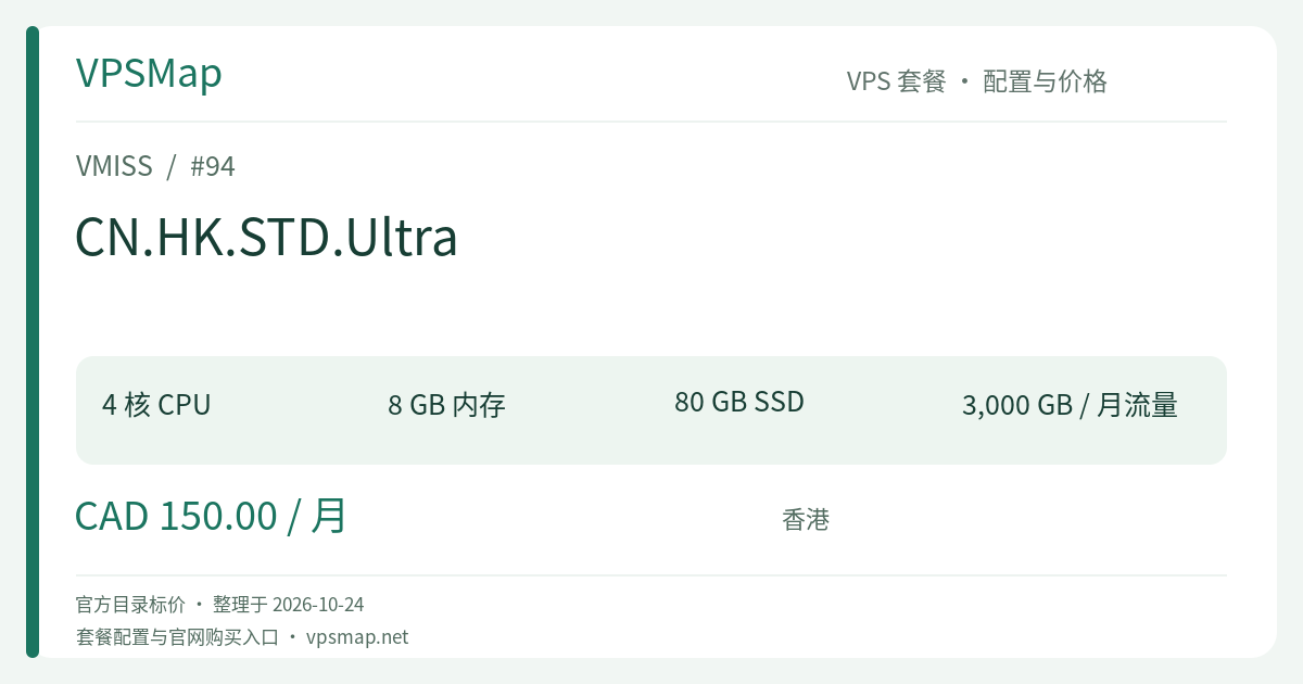 VMISS CN.HK.STD.Ultra 的配置与价格记录卡片