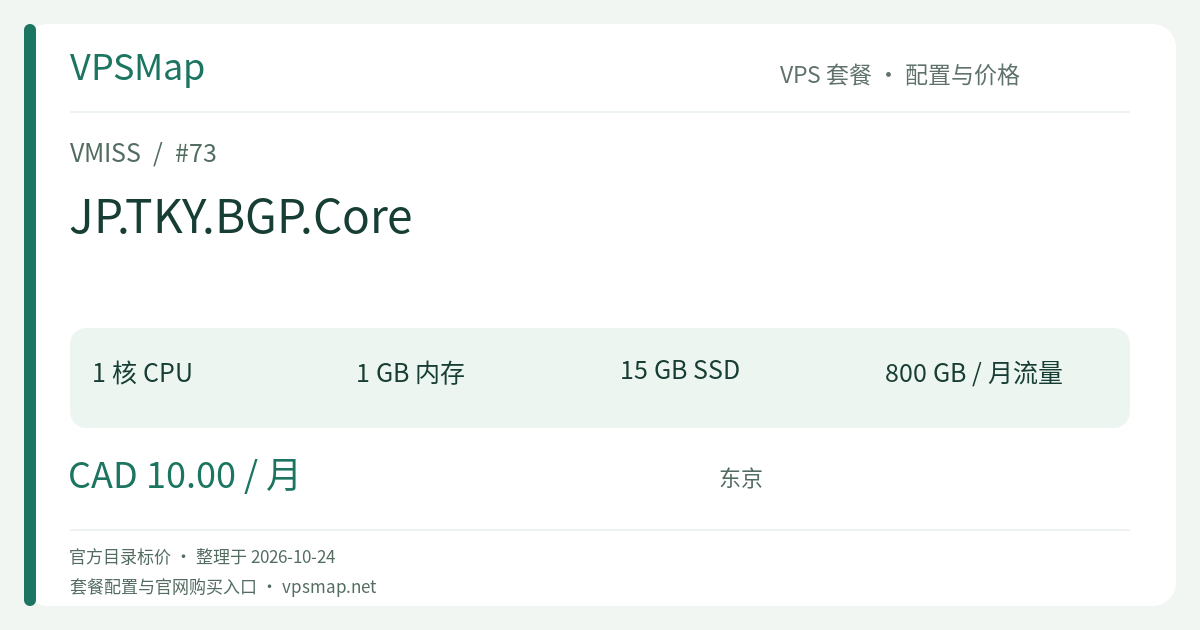 VMISS JP.TKY.BGP.Core 的配置与价格记录卡片