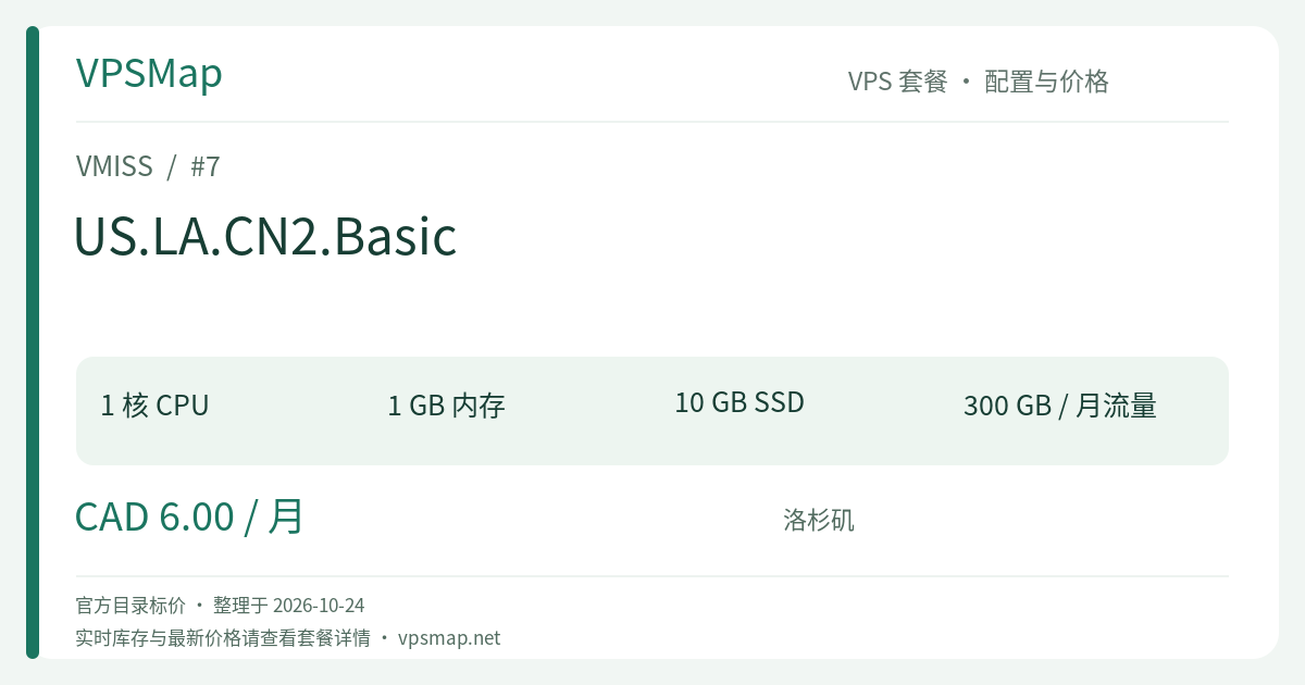 VMISS US.LA.CN2.Basic Specifications and Price Card