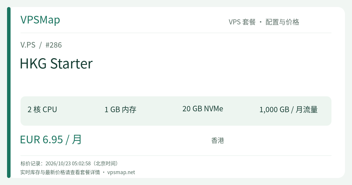 V.PS HKG Starter 的配置与价格记录卡片