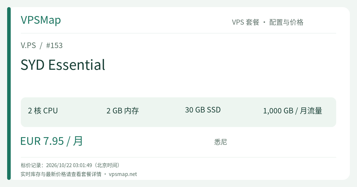 V.PS SYD Essential 的配置与价格记录卡片