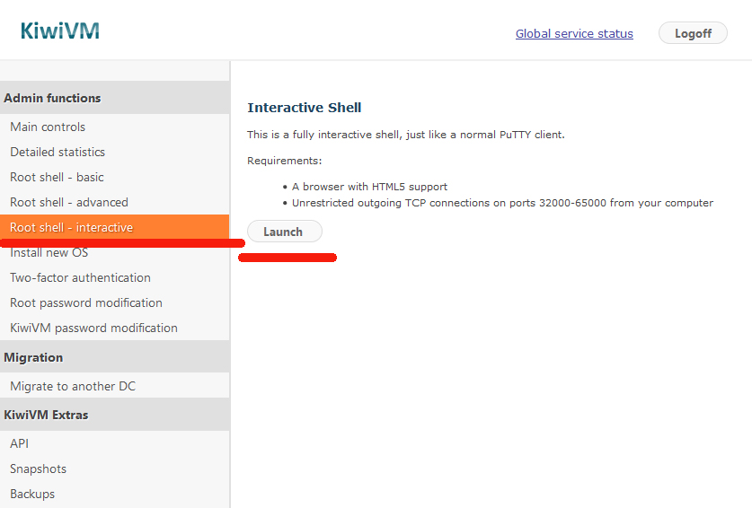 KiwiVM Interactive Shell 的 Launch 入口